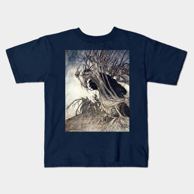 Calling Shapes and Beckoning Shadows - Arthur Rackham Kids T-Shirt by forgottenbeauty